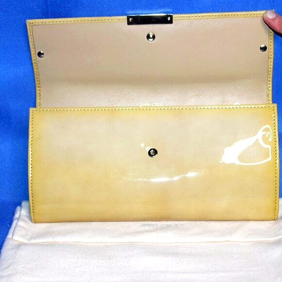 Jimmy Choo Patent Leather Clutch Bag Beige New - Picture 12 of 16